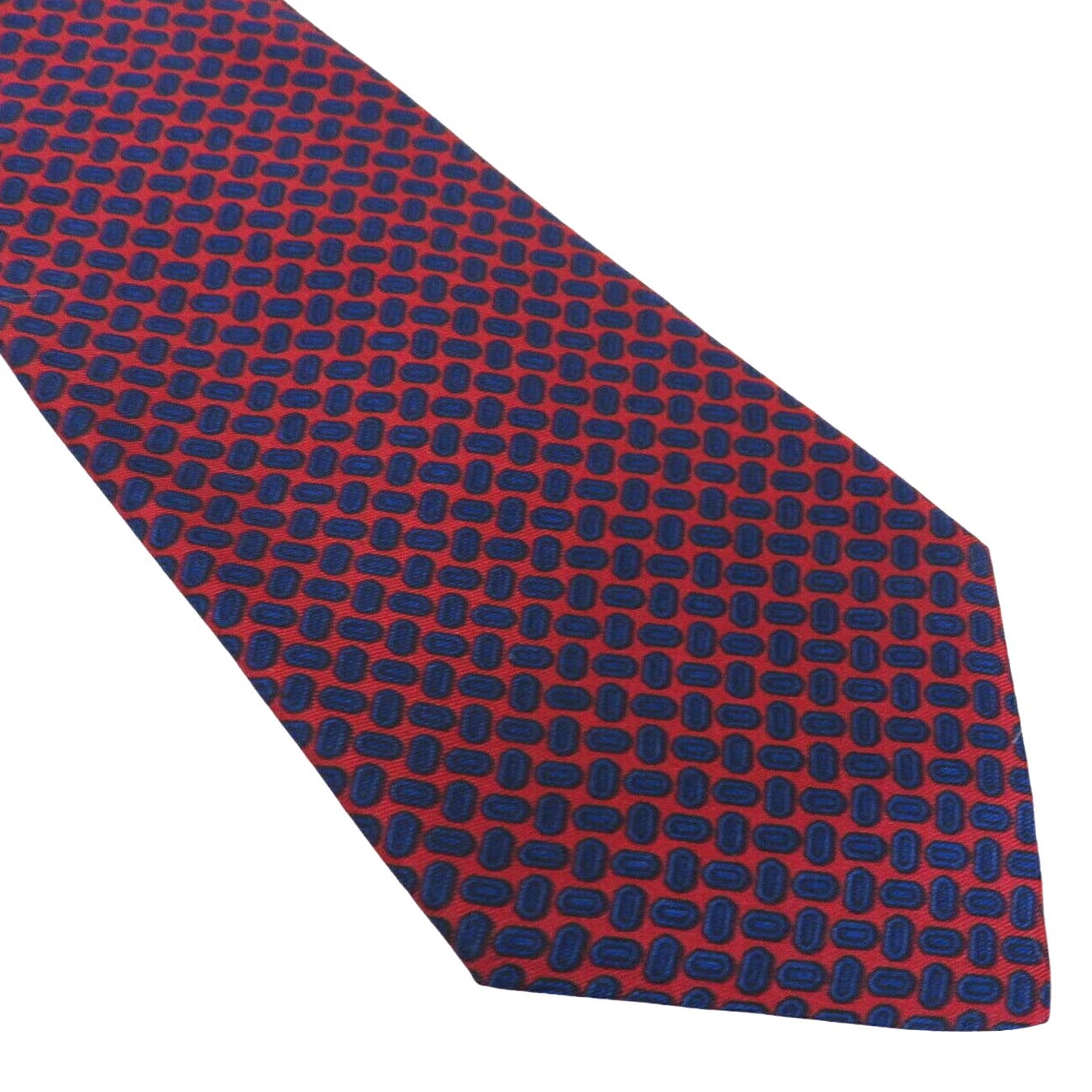 Vintage Silk Italian Made Da Vinci Red Blue Patterned Men's Tie