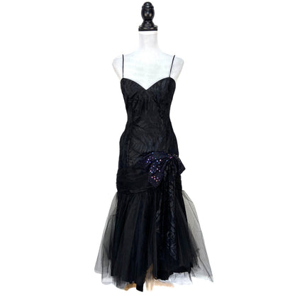 American Vintage Black Lace Tulle Sequins Bow Prom Dress - Women's Size 7/8