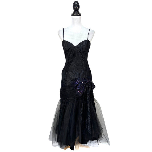 American Vintage Black Lace Tulle Sequins Bow Prom Dress - Women's Size 7/8