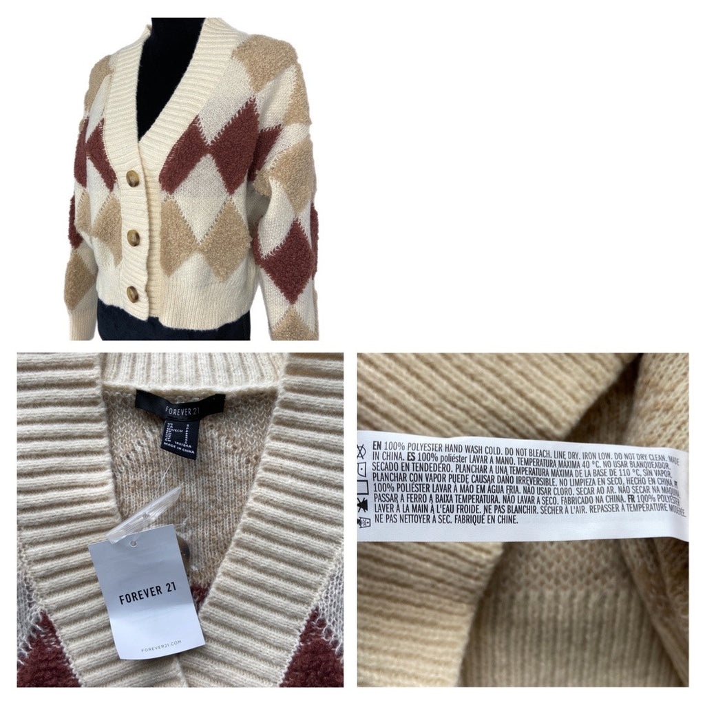 Light Academia Crop Argyle Sweater Cardigan NWT - Women's Size S