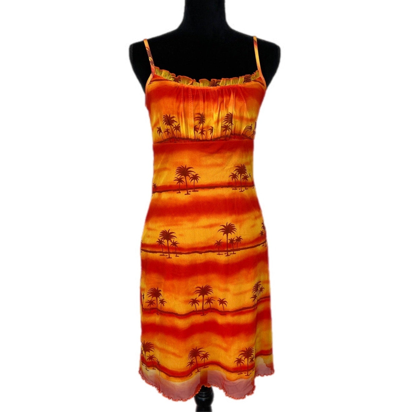 Y2K Yellow / Orange Palm Trees Sunset Sundress - Women's Size M