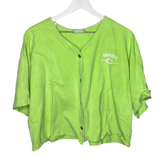 Vintage Neon Green Crop Button Up Shirt - Women's Size XL