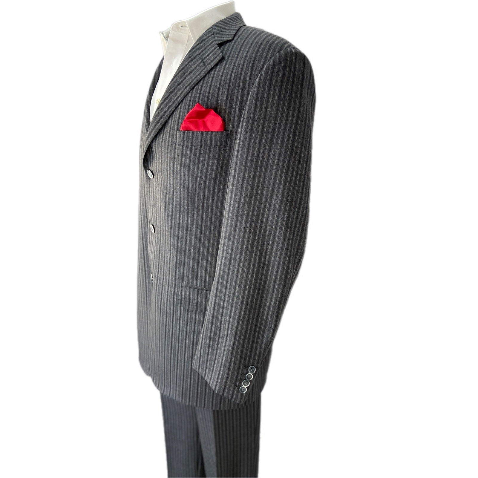 Carl Sterr Wool Gray Stripe Notch Lapel Three Button Suit - Men's Size 43XL