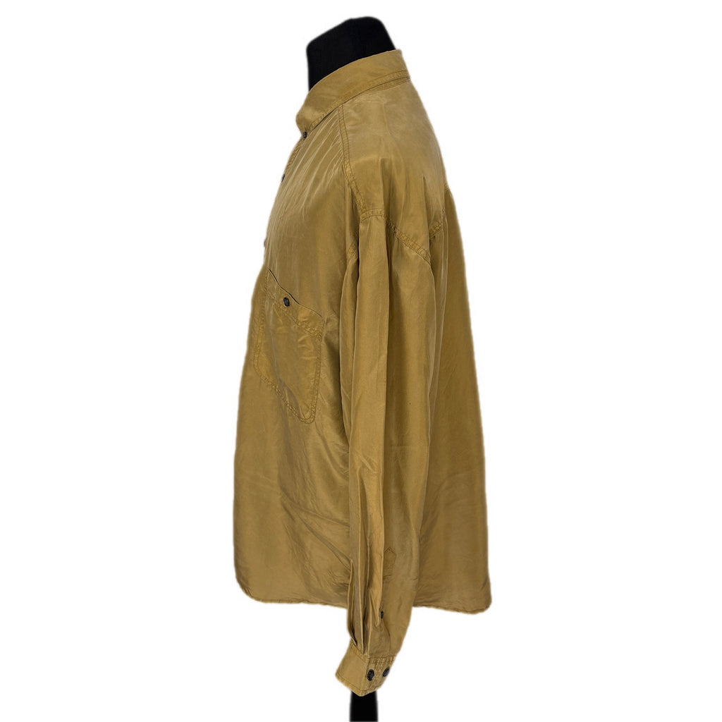 Y2K Gold Silk Long Sleeve Button Down Shirt - Men's Size L