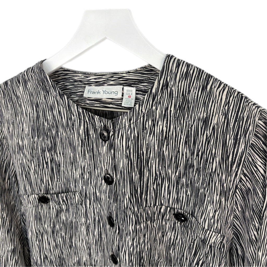 Vintage Line Pattern Silk Button Down Shirt - Women's Size 10
