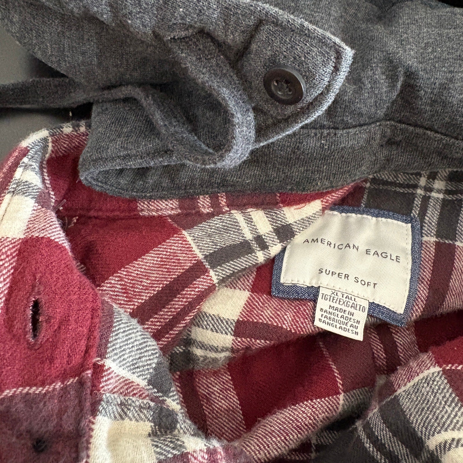 American Eagle Plaid Flannel Removable Hood - Men's Size XL Tall