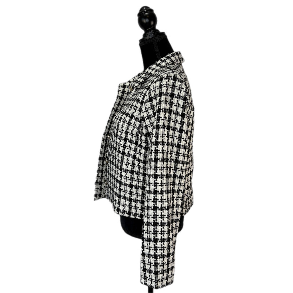 Rachel Zoe Retro Glam Black White Tweed Jacket - Women's Size L