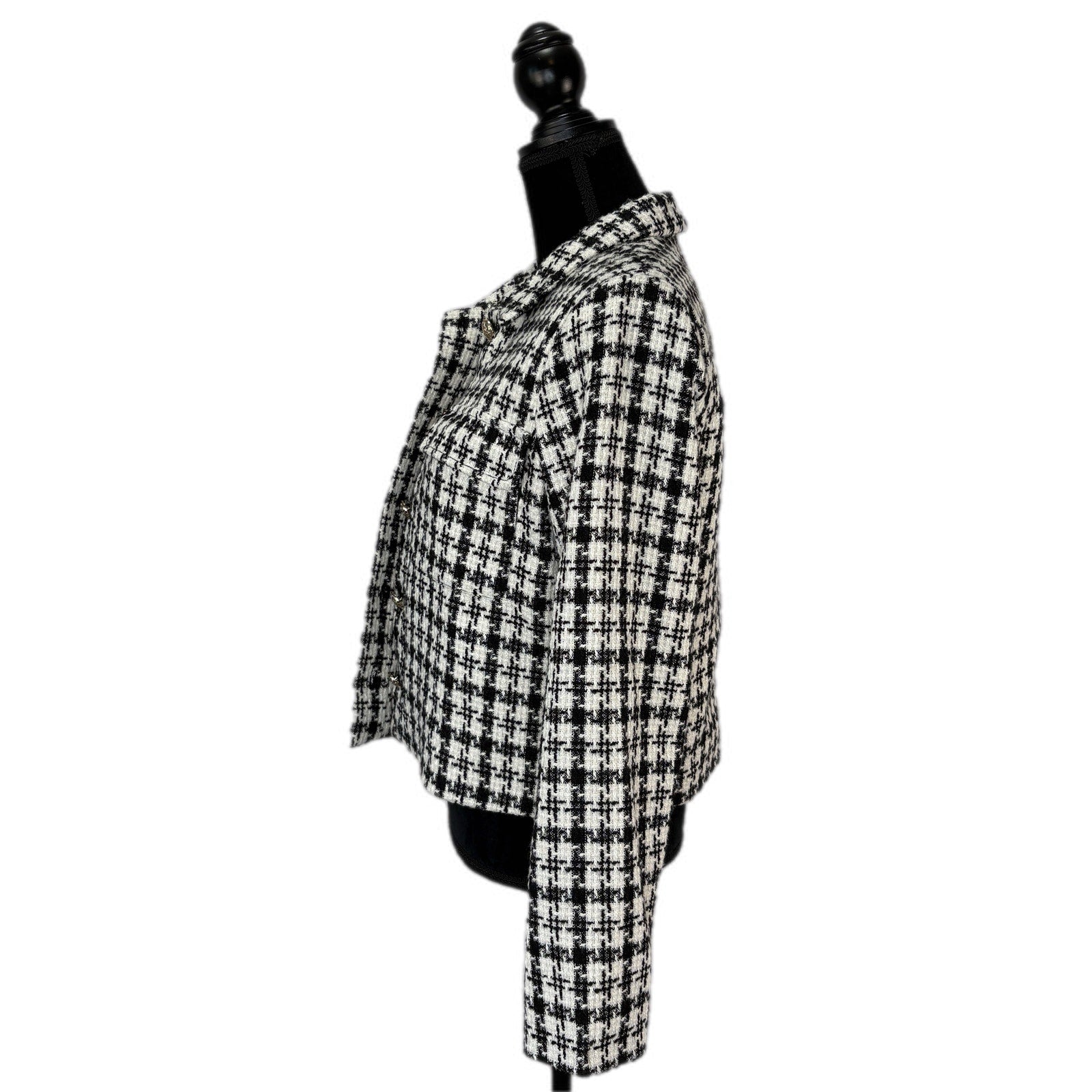 Rachel Zoe Retro Glam Black White Tweed Jacket - Women's Size L