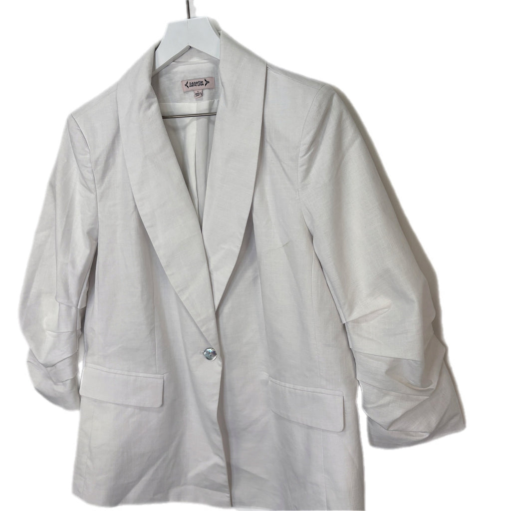 Nanette Lepore Optic White Scrunched Sleeve Jacket NWT - Women's Size L