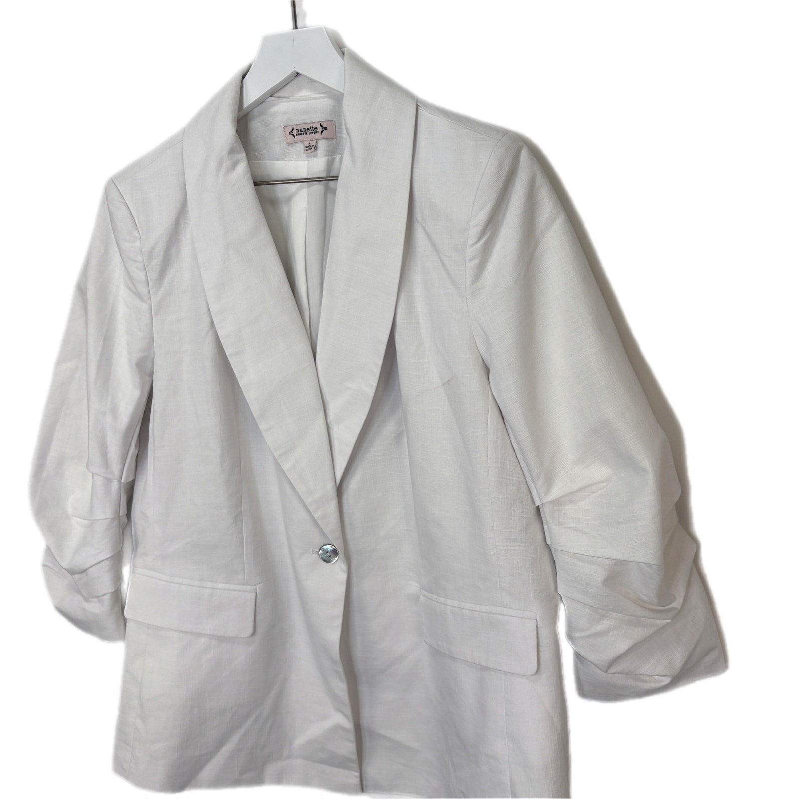 Nanette Lepore Optic White Scrunched Sleeve Jacket NWT - Women's Size L