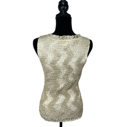 Y2K Crinkle Textured Shimmery Stretchy Lace Trim Tank Top - Women's Large