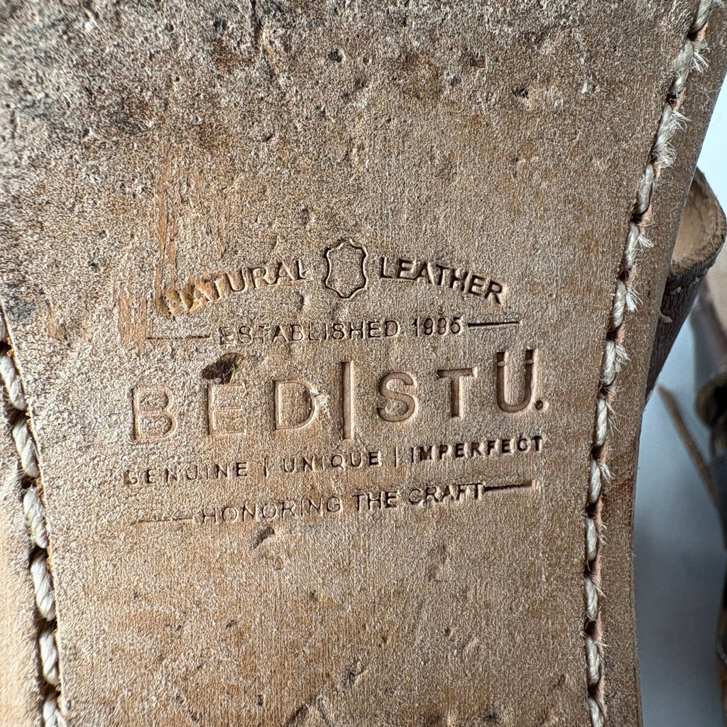 BED|STU Alena Brown Leather Fringe Zip Back Boho Gladiator Sandals - Women's 8