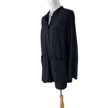 Eileen Fisher Minimalist Black Mandarin Collar Snap Button Tunic Cardigan Size M