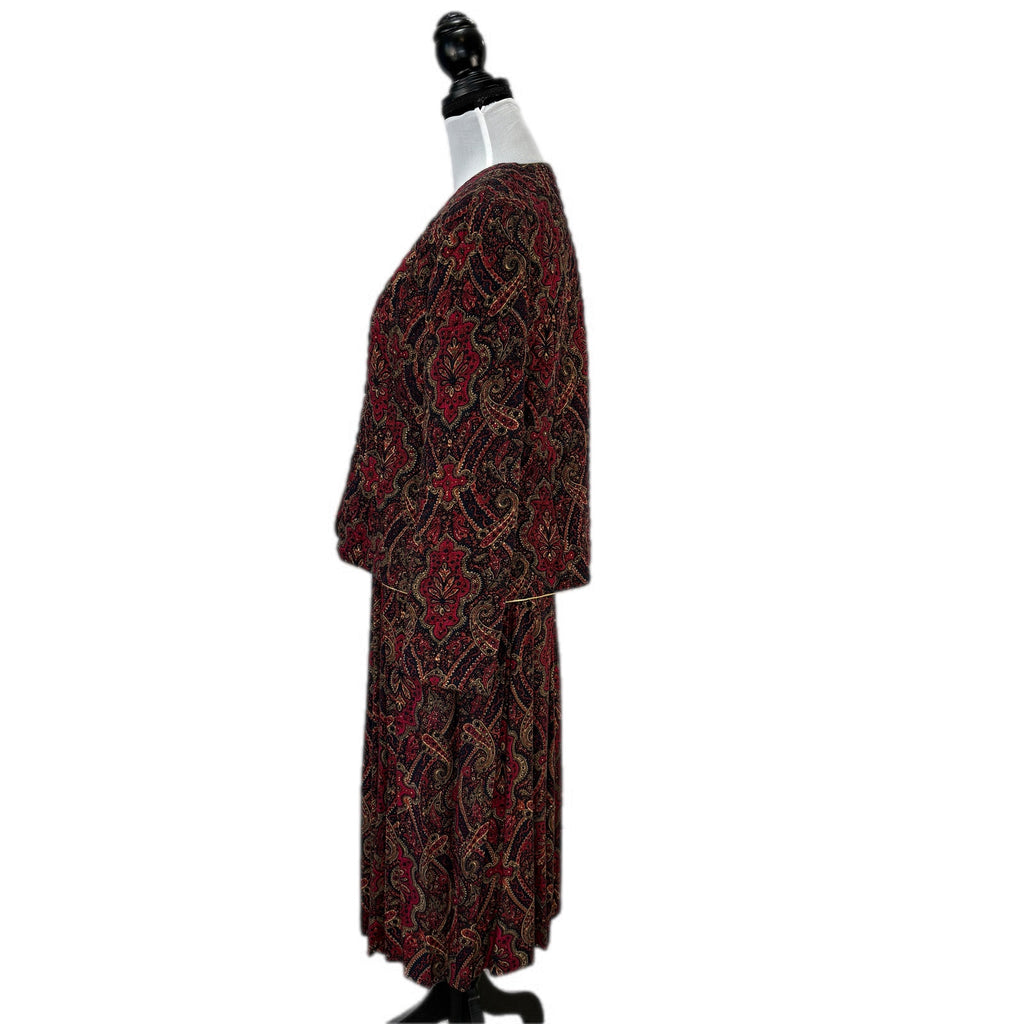 Vintage Dark Heritage Paisley Quilted Jacket and Matching Dress - Women's 14