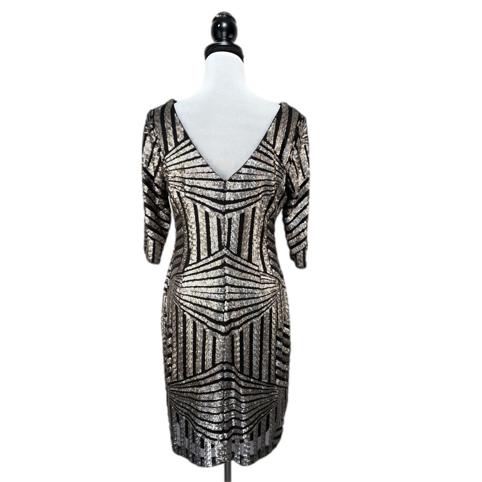 R&M Richards Gunmetal Metallic Quarter Sleeve Formal Dress - Women's Size 10P