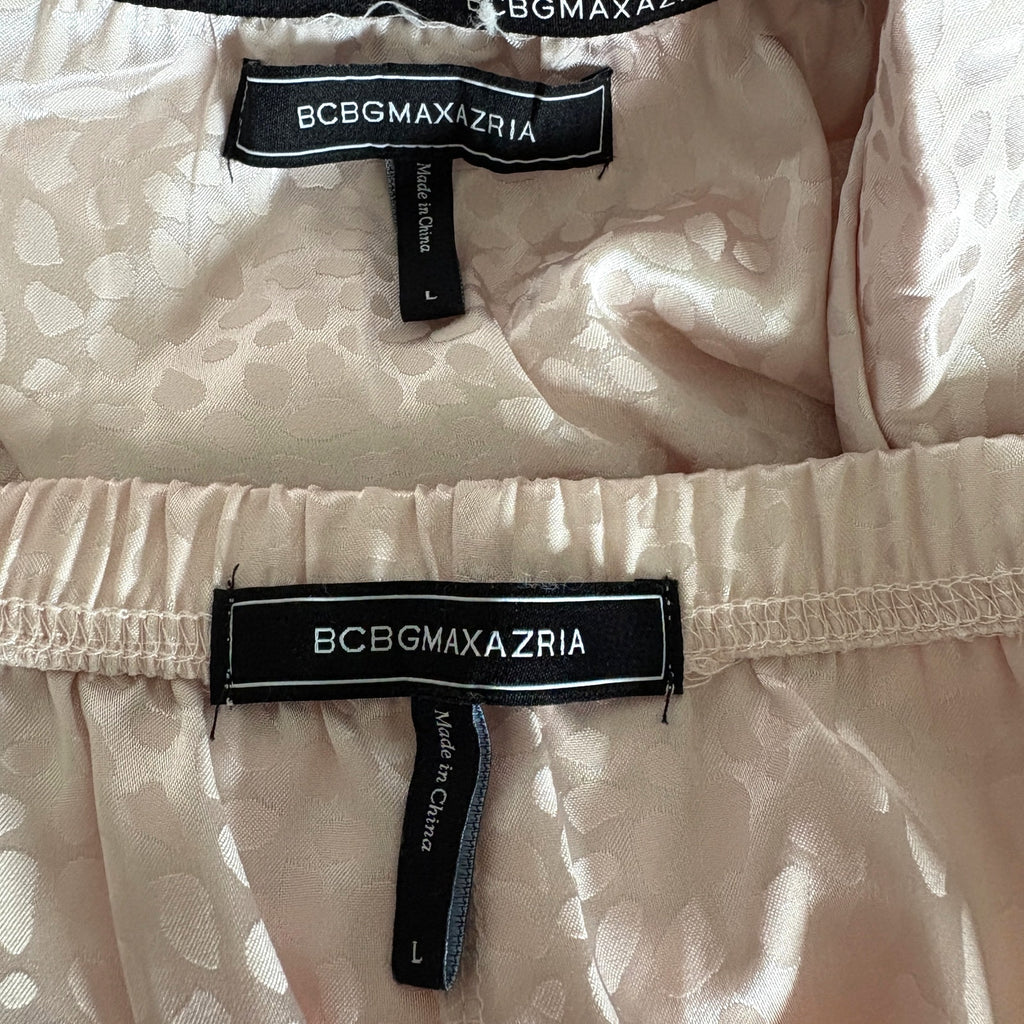 BCBGMAXAZRIA Pink Satin Animal Print Shorts Pajama Set - Women's Size L