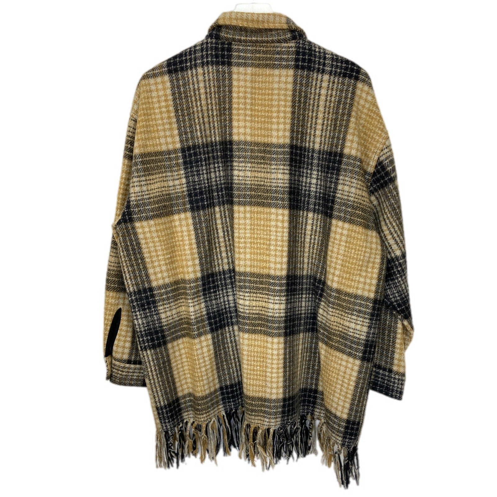 Vintage Wool Blend Plaid Oversized Long Fringe Shacket - Women's Size XL