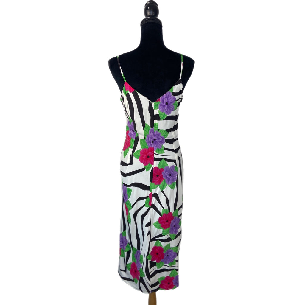 Vintage Zebra Stripe Floral 80's Vibes Slip Dress Made in USA - Women's 13