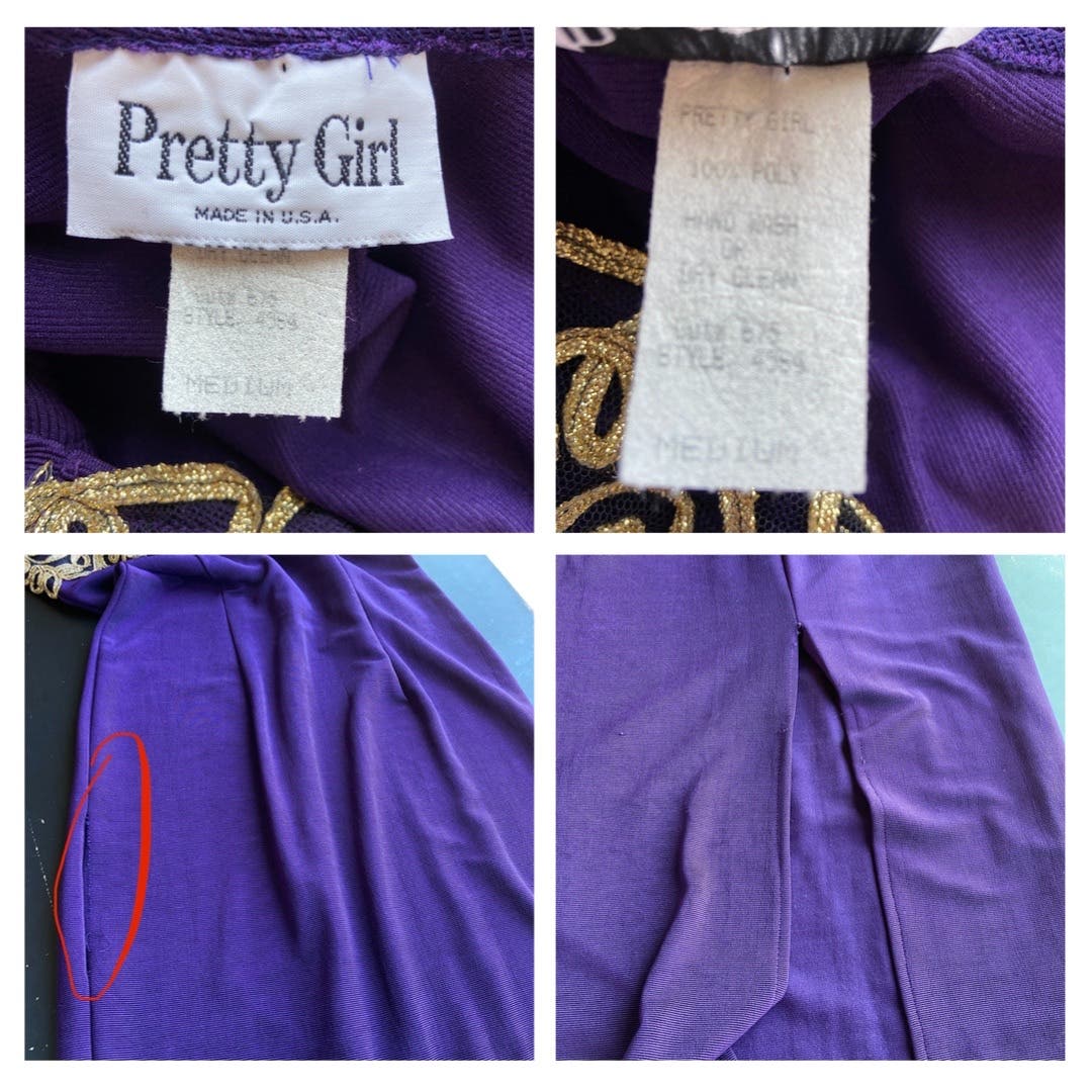 Vintage Pretty Girl Purple Gold Detailing Long Sheath Dress - Women's Size M