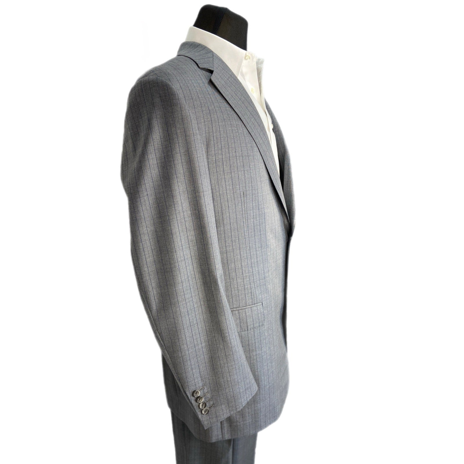 Carl Sterr Wool Gray Pinstripe Notch Lapel Two Button Suit - Men's Size 43XL
