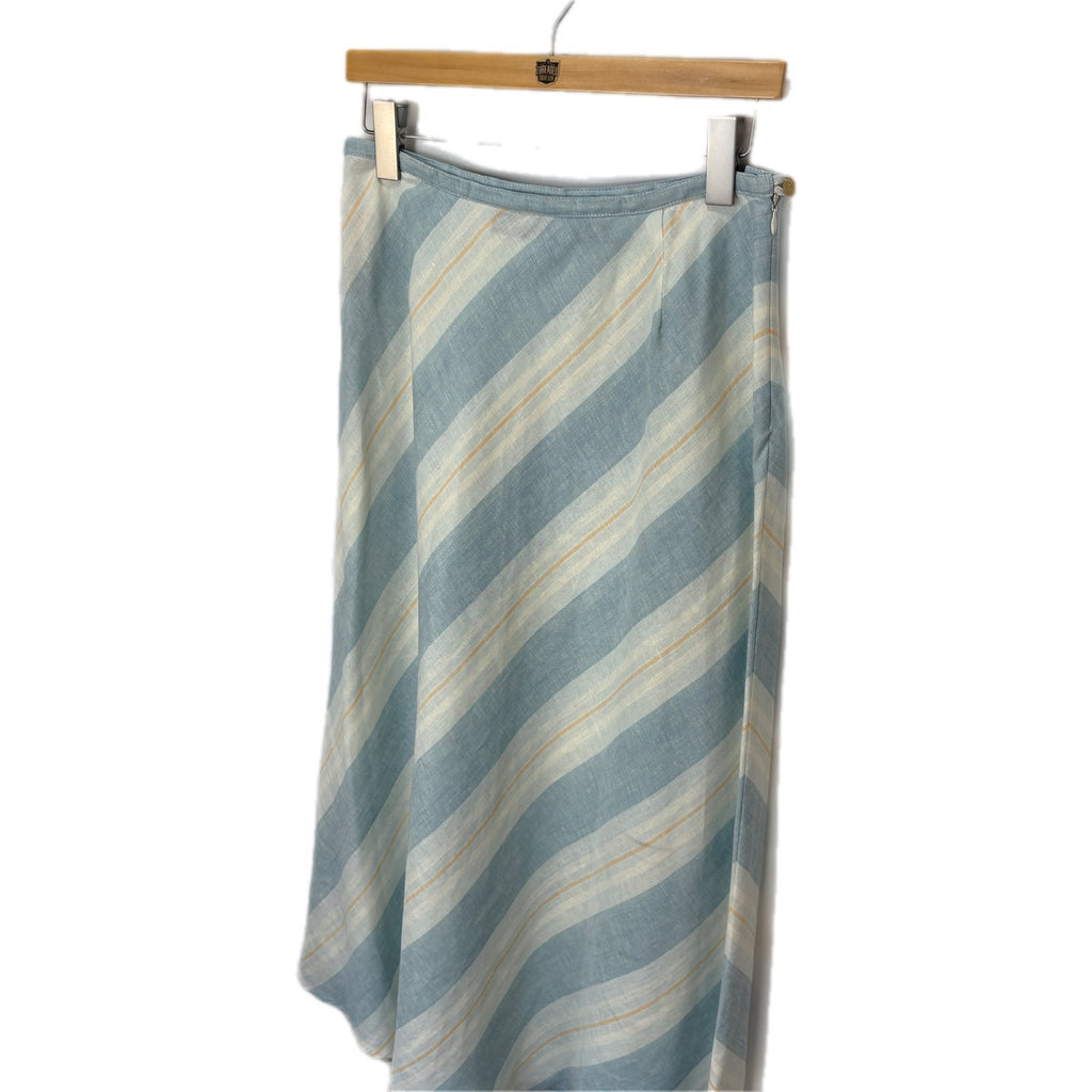 Vintage Linen Striped A Line Midi Skirt - Women's Size 12P