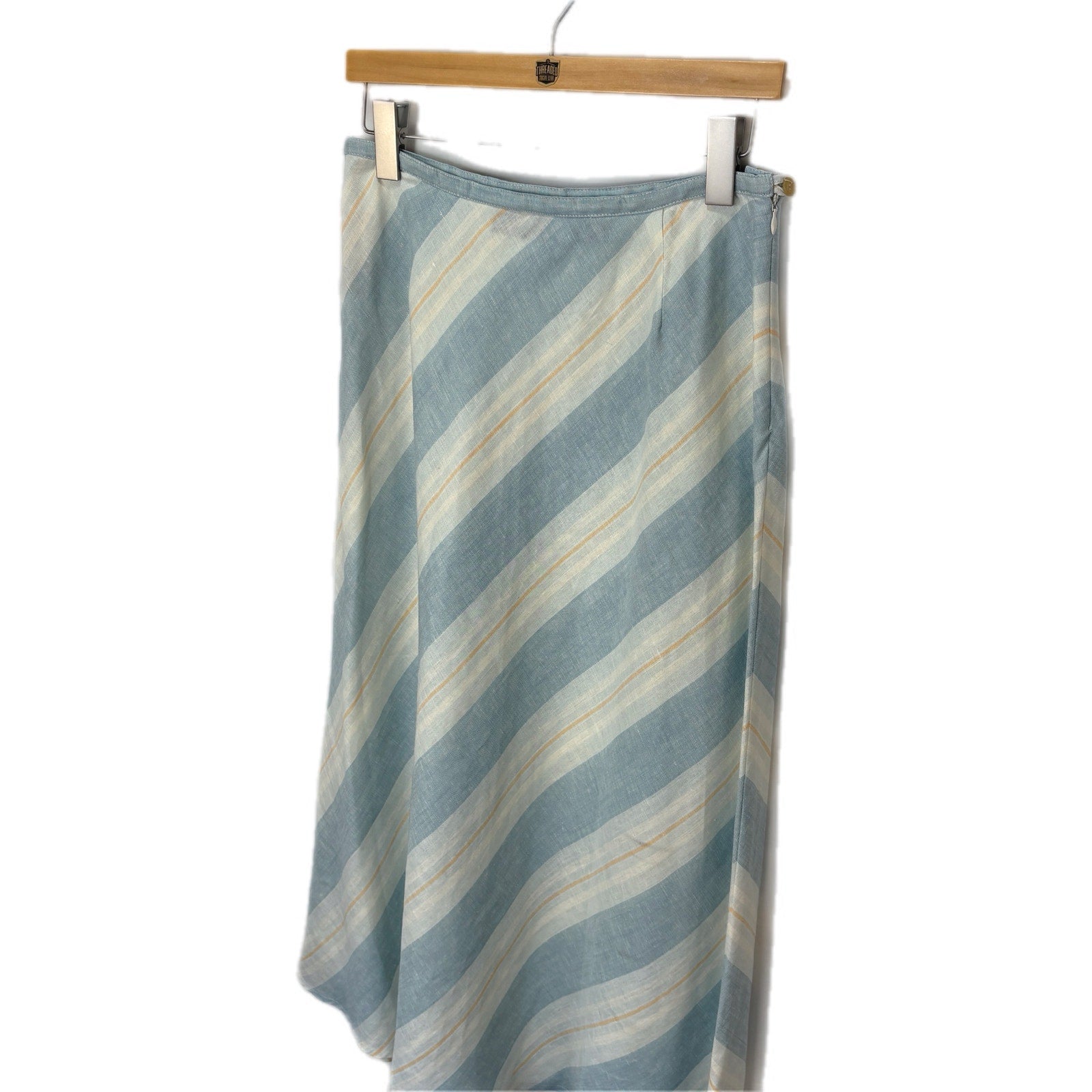 Vintage Linen Striped A Line Midi Skirt - Women's Size 12P