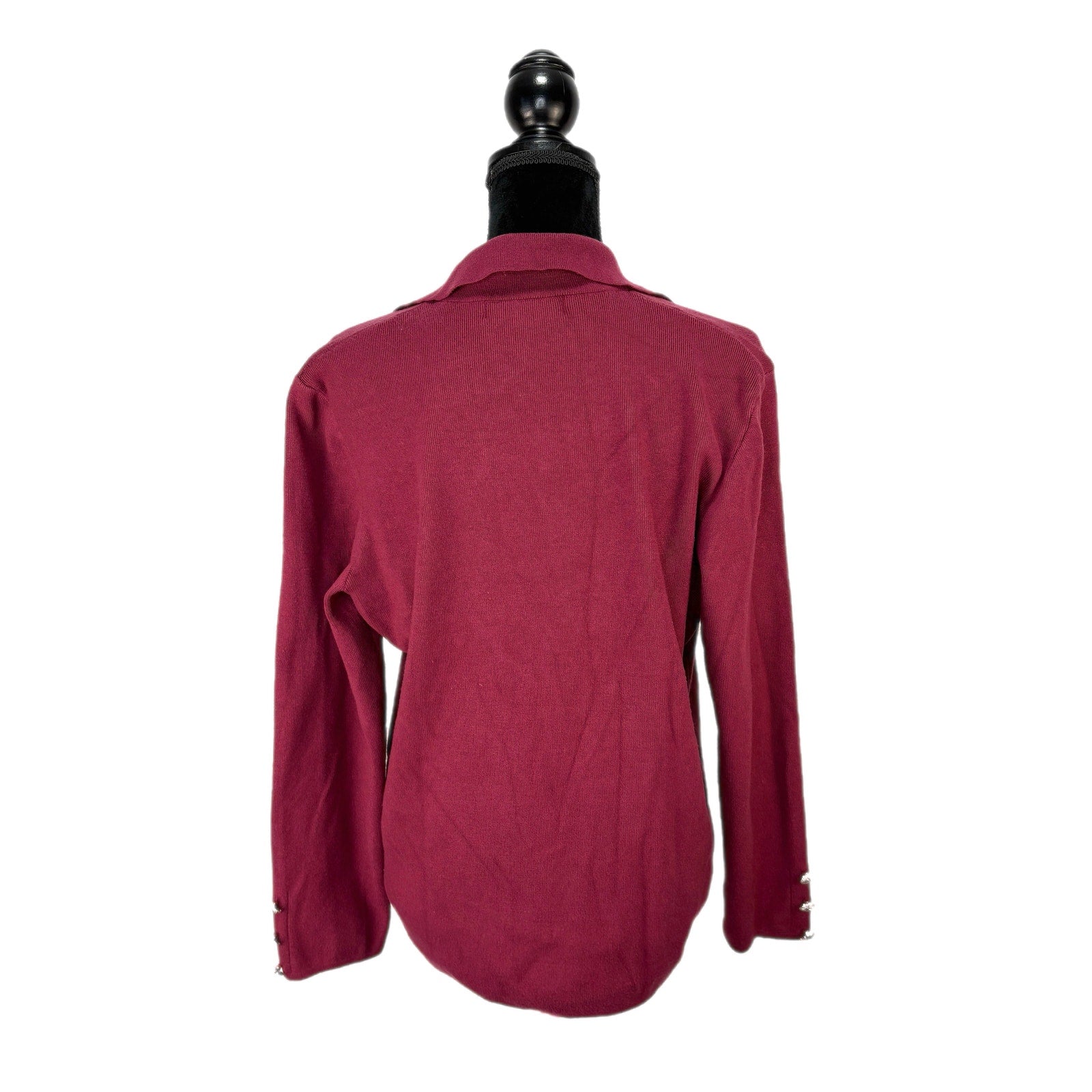 Eva & Paige Burgundy Knit Double Breasted Gold Button Top - Women's Size L