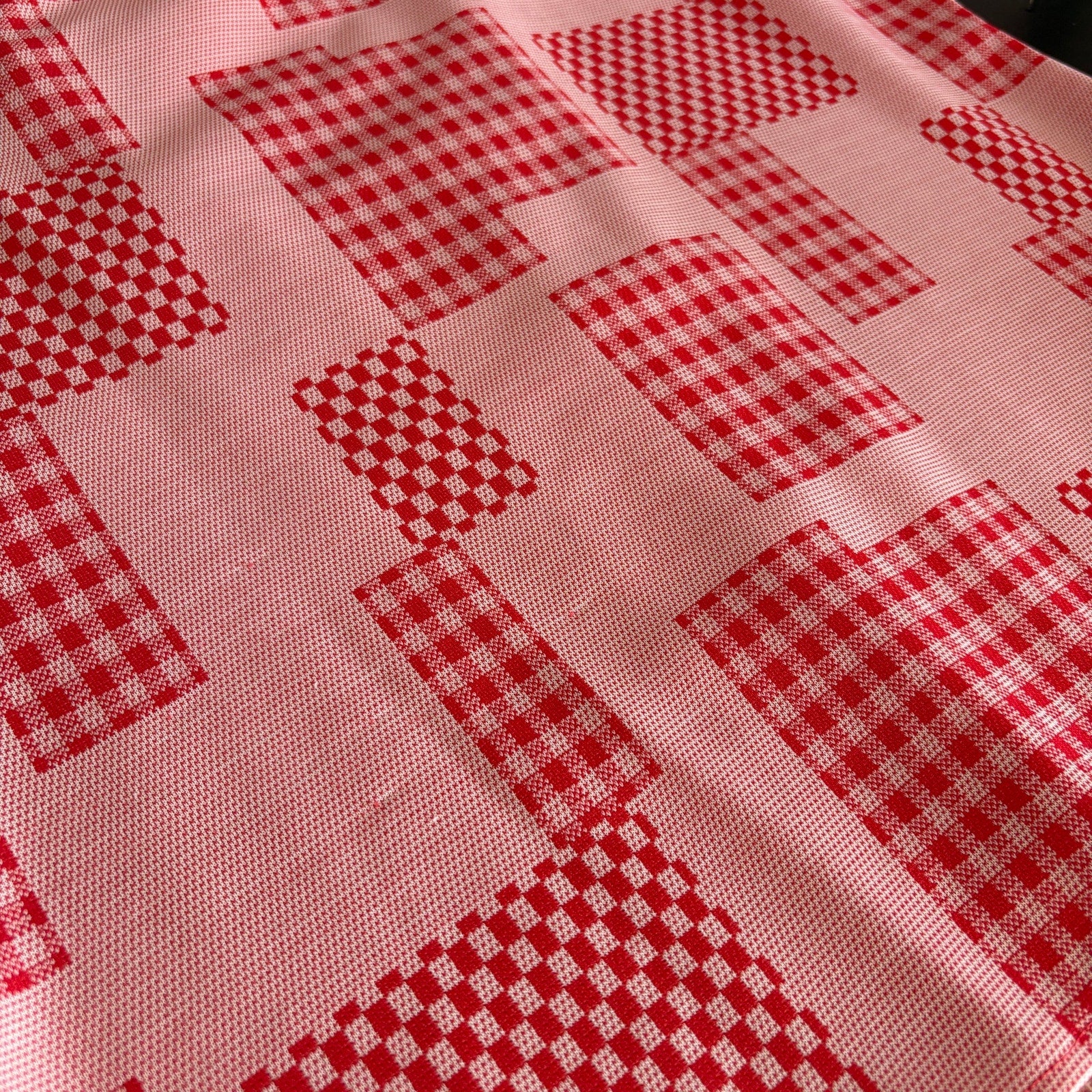 Vintage 60's 70's Checkered Pattern Long Sleeve Button Front Shirt Women's 18.5