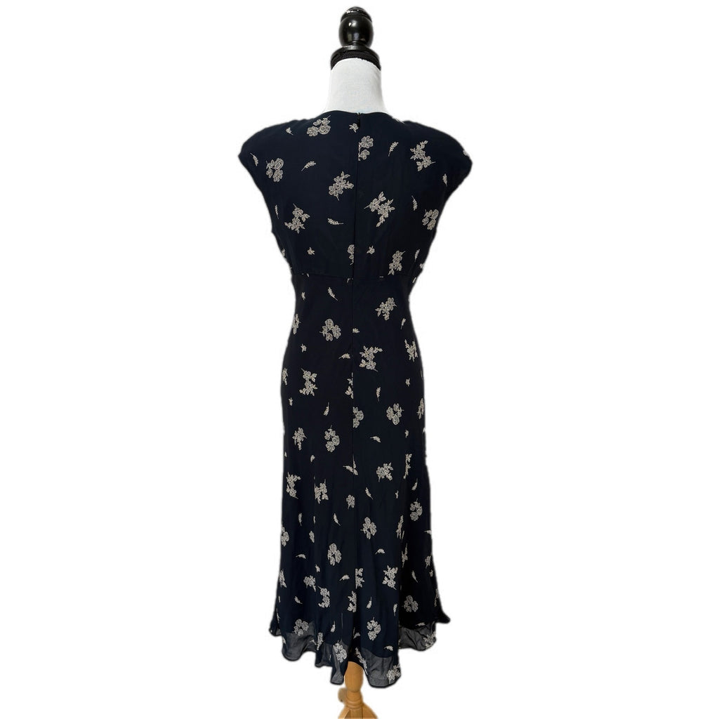 Y2K Navy Blue Floral Tea Dress - Women's Size 8