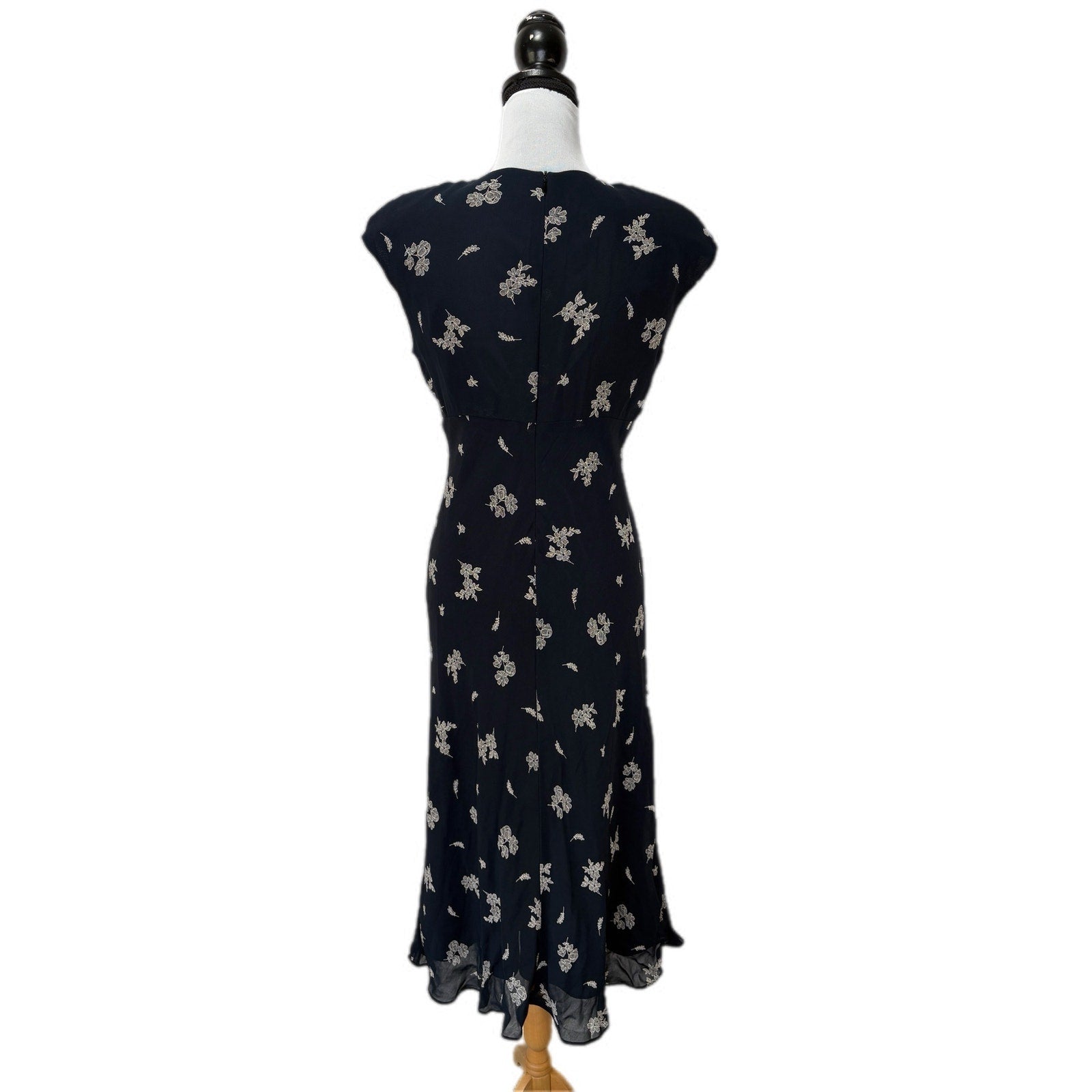 Y2K Navy Blue Floral Tea Dress - Women's Size 8