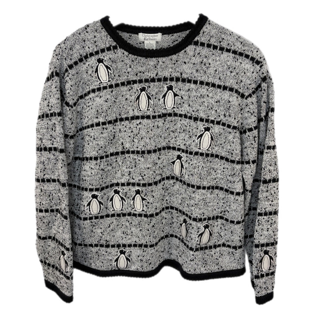Y2K Cute Penguins Marle Crewneck Sweater - Women's Size L