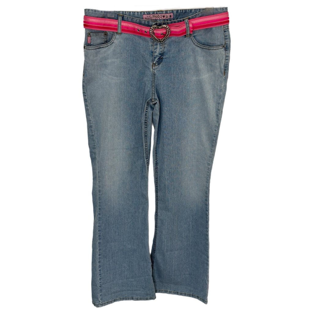 Y2K Mudd Flare Jeans Bright Pink Heart Shape Belt - Women's Size 13
