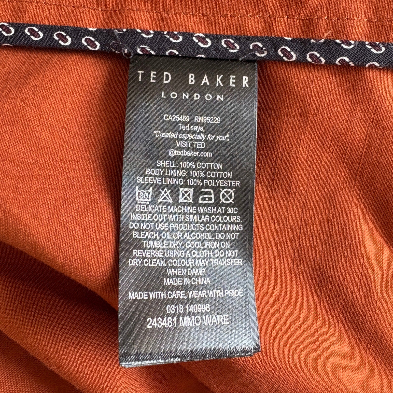 Ted Baker Burnt Orange Lightweight Cotton Jacket - Men's Size 5