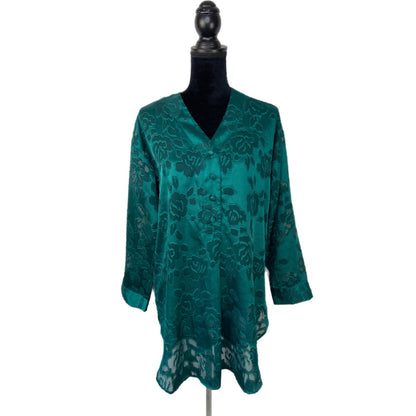 Victoria's Secret Gold Label Sheer Green Floral Long Sleeve Nightgown Women's S