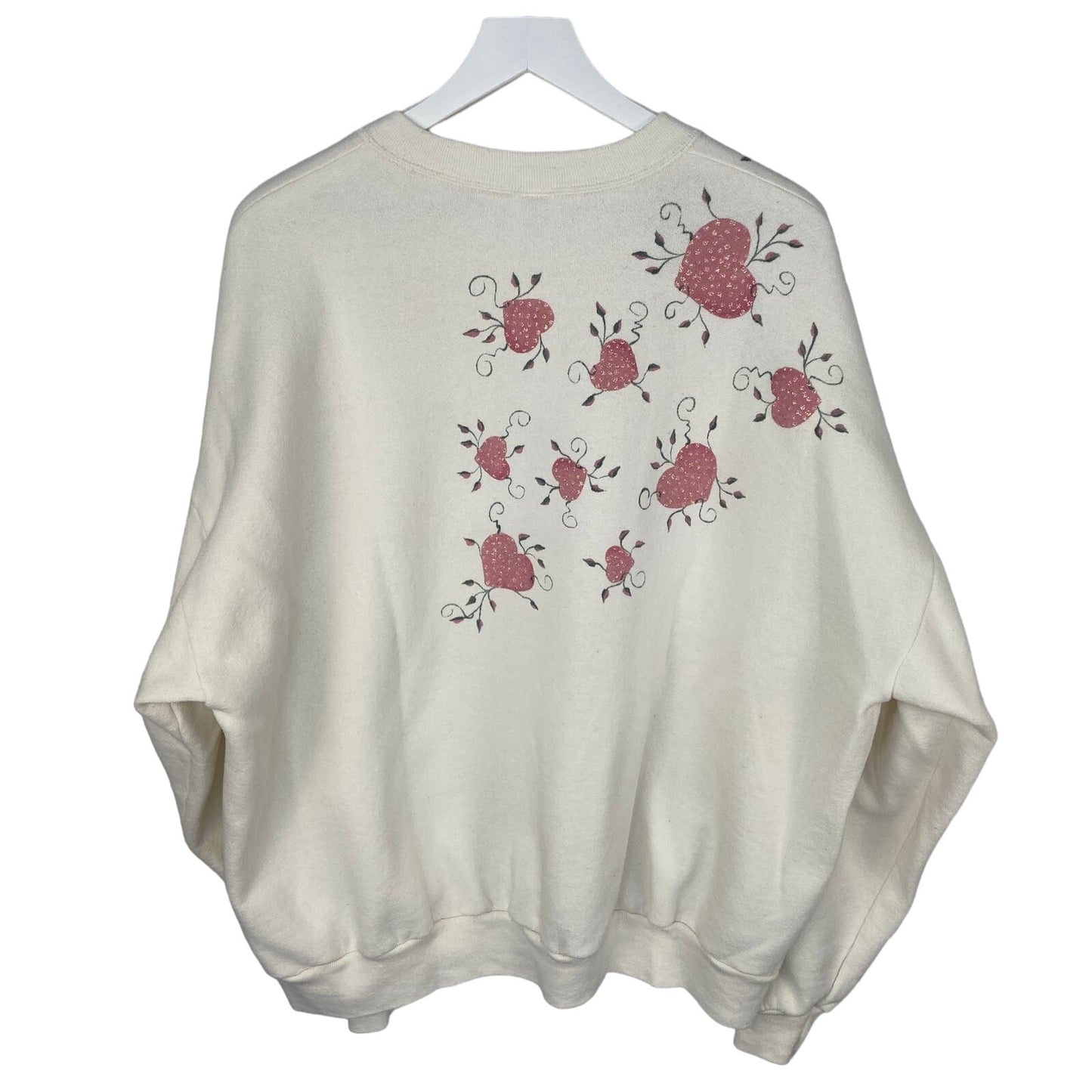 American Vintage Granny Textured Pink Glitter Hearts Crewneck Sweatshirt - 3X