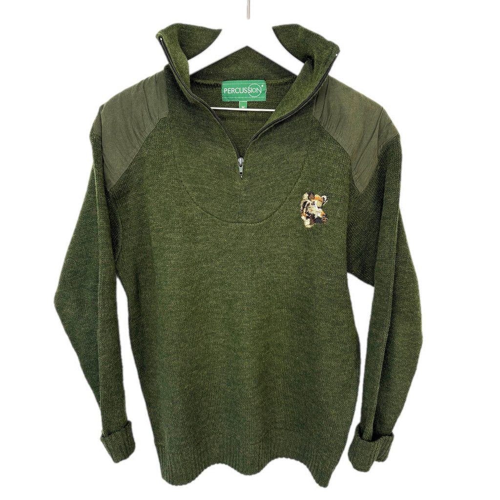 Green Wool Blend 1/4 Zip Embroidered Boar Sweater - Men's Size M
