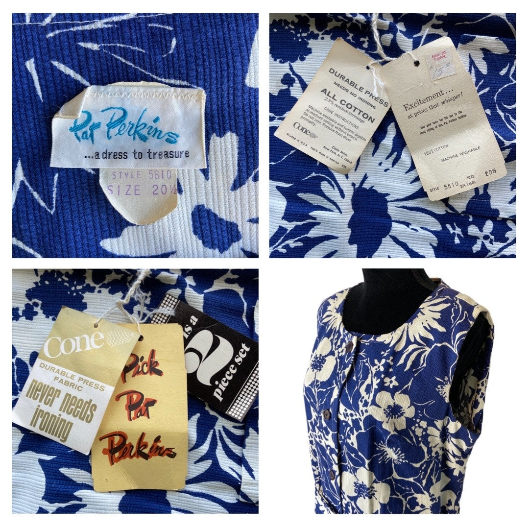 Vintage 60's Pat Perkins Floral Sleeveless Shirt Dress - Women's Plus Size 20.5