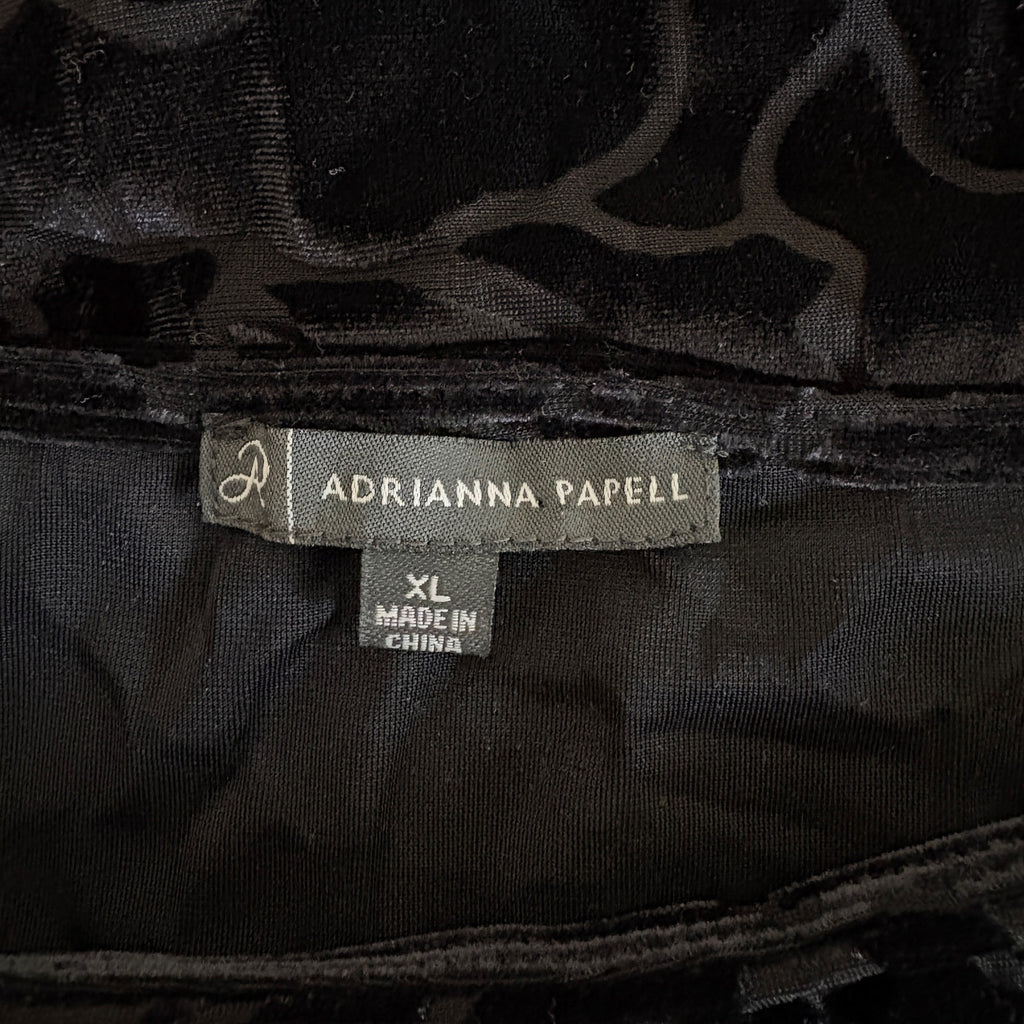 Adrianna Papell Black Flocked Velvet Ruffle Hem Top - Women's Size XL