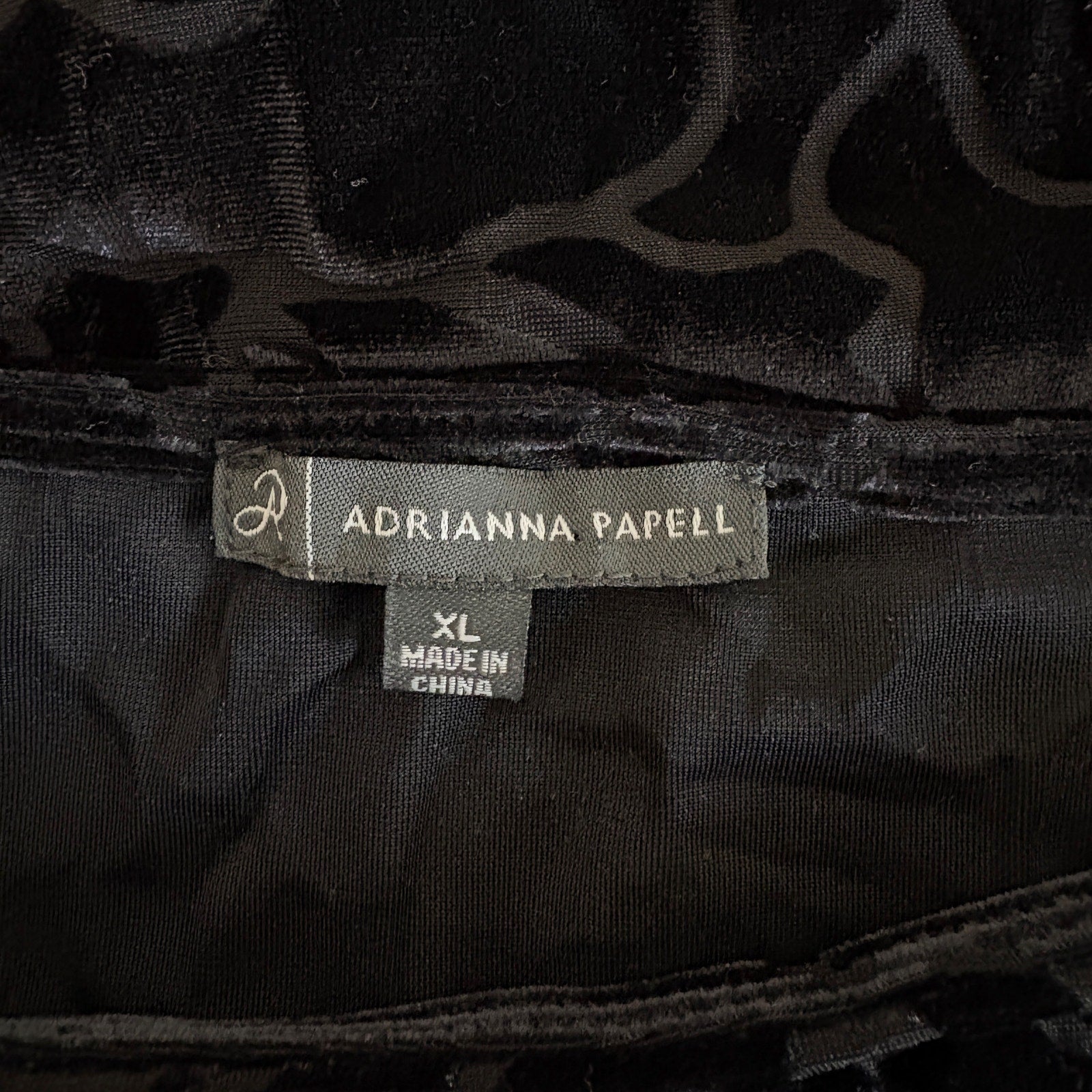 Adrianna Papell Black Flocked Velvet Ruffle Hem Top - Women's Size XL