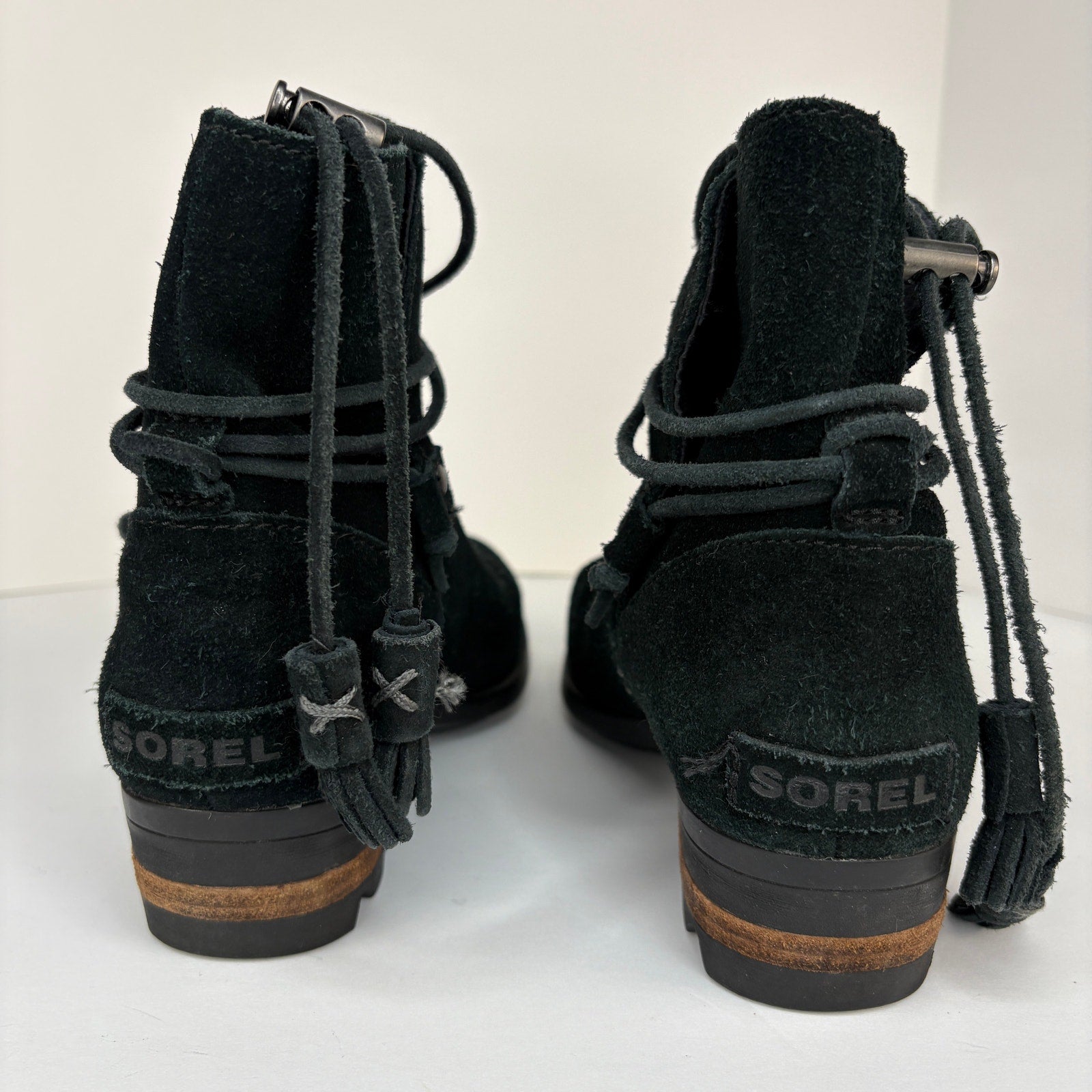 Sorel Farah Black Suede Tassel Booties - Women's Size 7.5