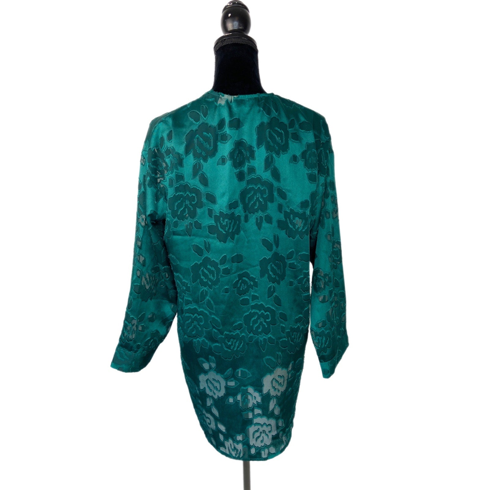 Victoria's Secret Gold Label Sheer Green Floral Long Sleeve Nightgown Women's S