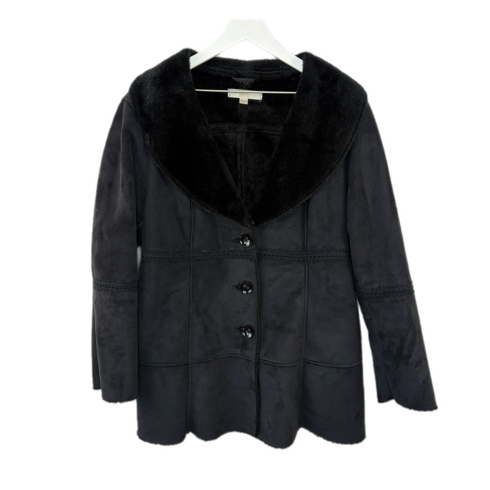 Y2K Faux Suede Faux Fur Collar Black Jacket - Women's Size XL