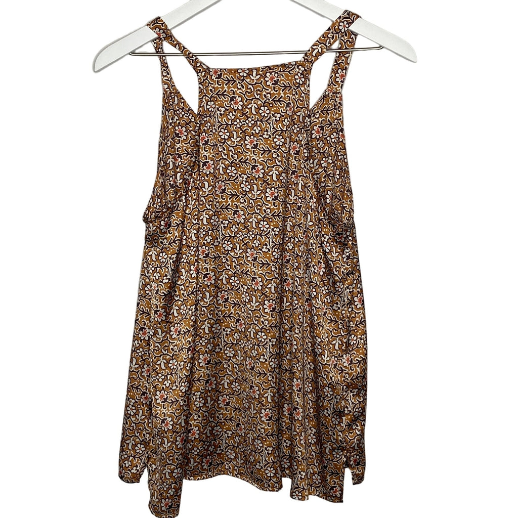 Maeve Gold Floral Silky Button Up Tank Top - Women's Size 12