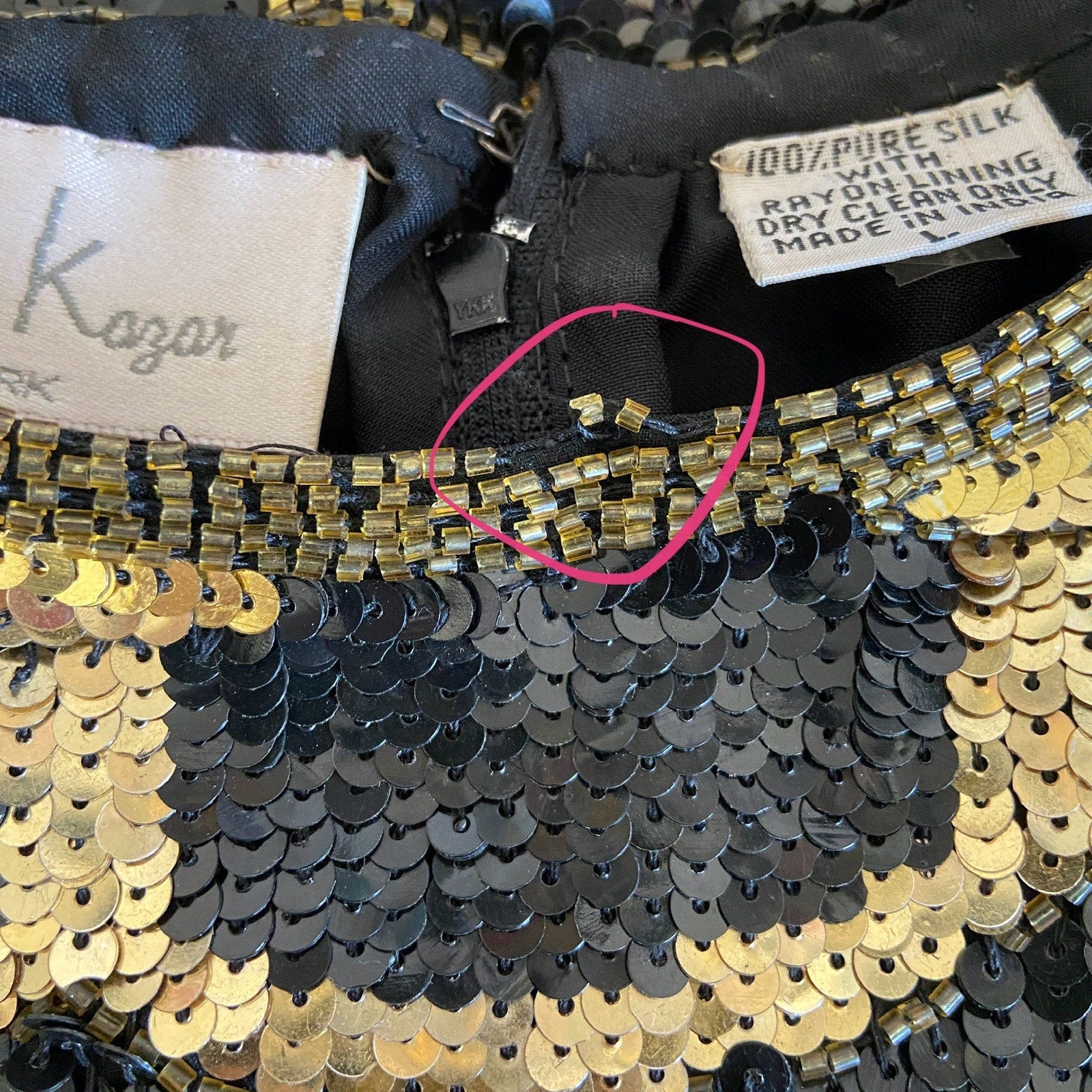 Vintage Laurence Kazar Silk Sequins Patterned Cocktail Dress - Women's Size L