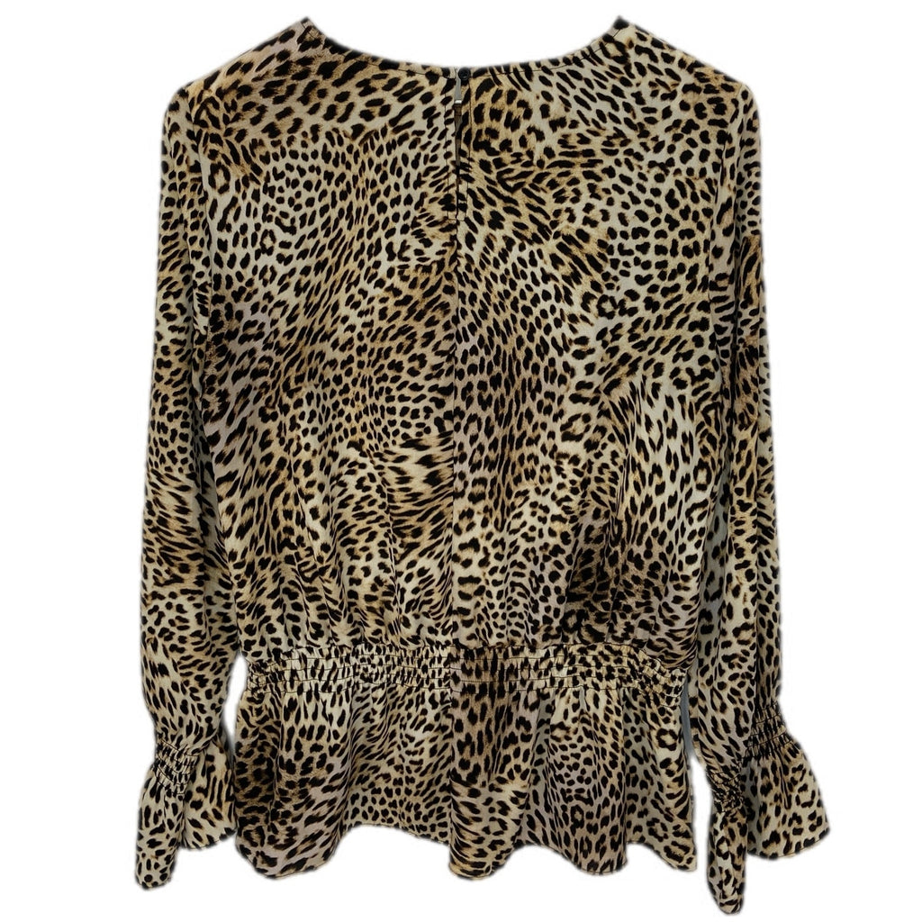 Libby Edelman Leopard Print Gathered Waist Peplum Mob Wife Chic Top - Women'se L