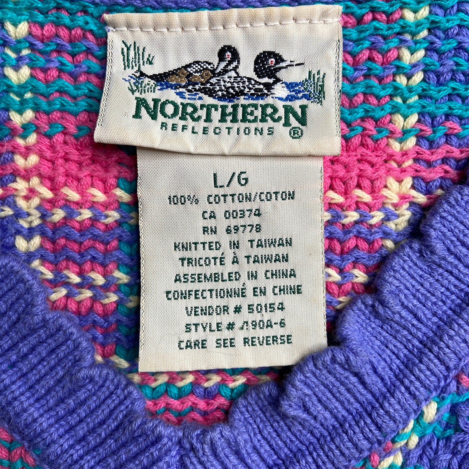 Vintage Northern Reflections Bright Plaid V Neck Sweater - Women's Size L