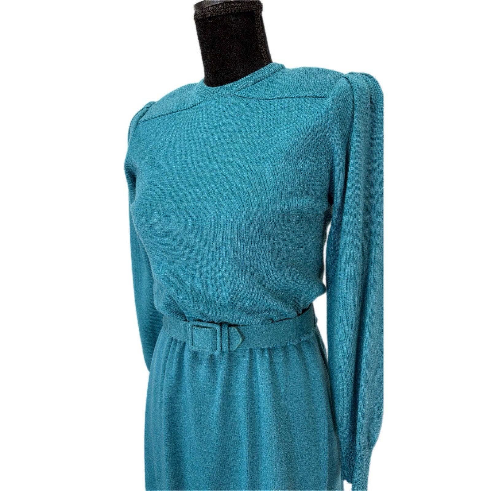 Vintage Wool Teal Knit Dress - Women's Size 4