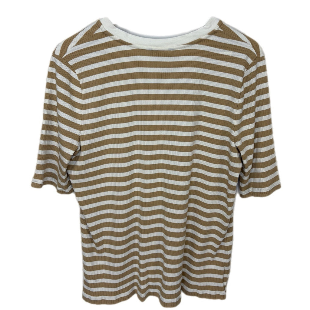 Ralph Lauren Tan White Stripe Short Sleeve Henley Shirt - Women's Size 2X