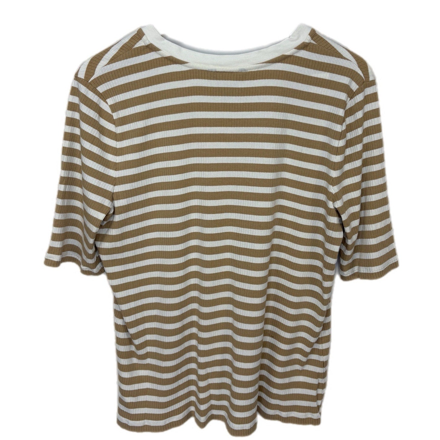 Ralph Lauren Tan White Stripe Short Sleeve Henley Shirt - Women's Size 2X