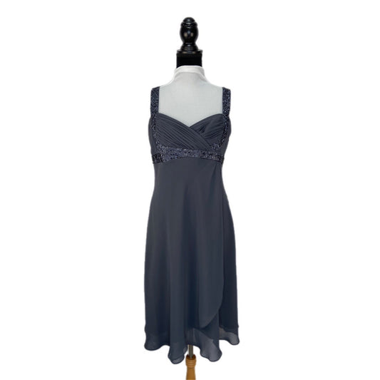 Y2K Dark Gray Beaded Trim Empire Waist Chiffon Dress - Women's Size 16